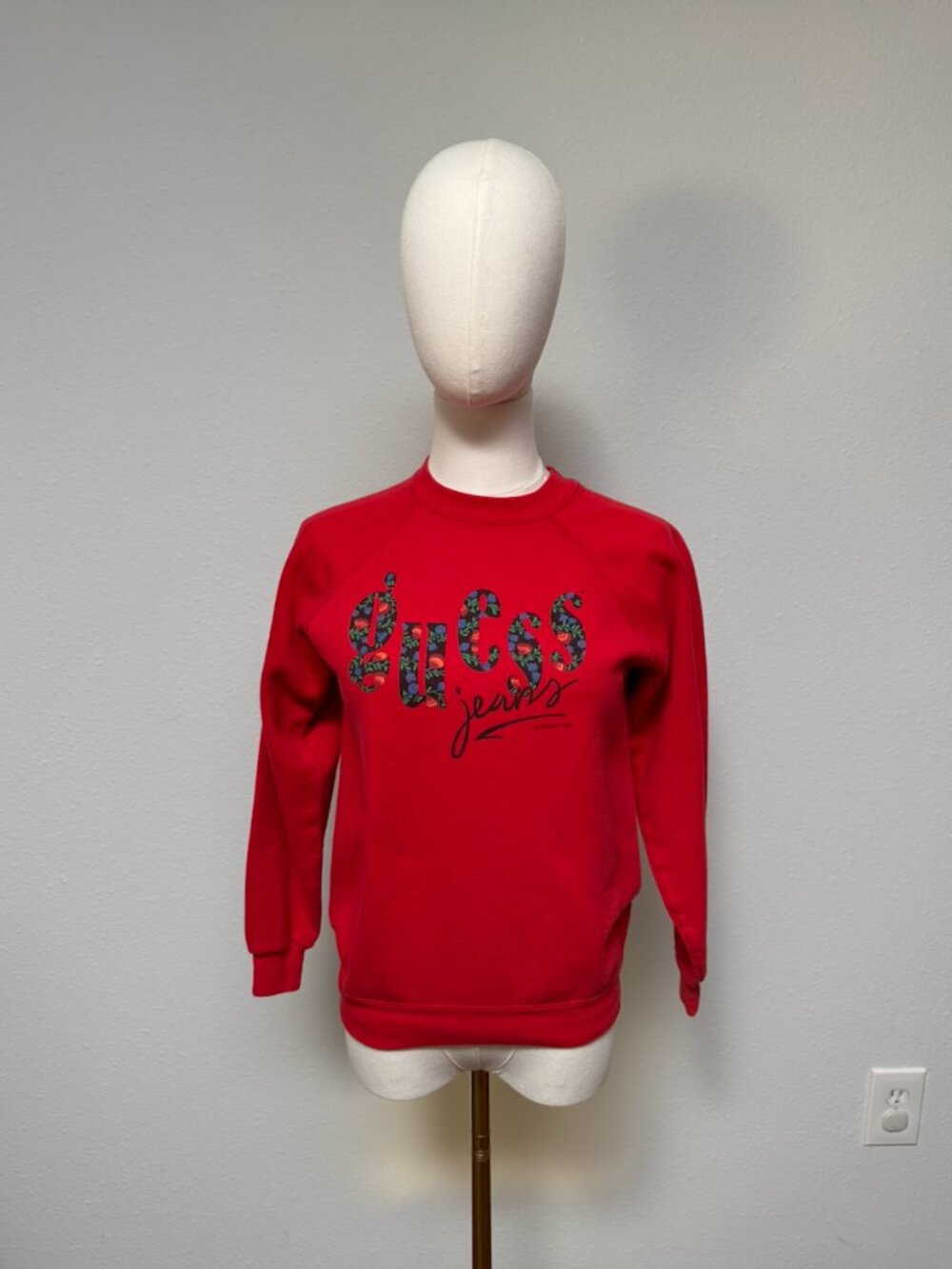 Vintage Guess by Georges Marciano Made in USA Red Raglan Graphic Sweatshirt XS
